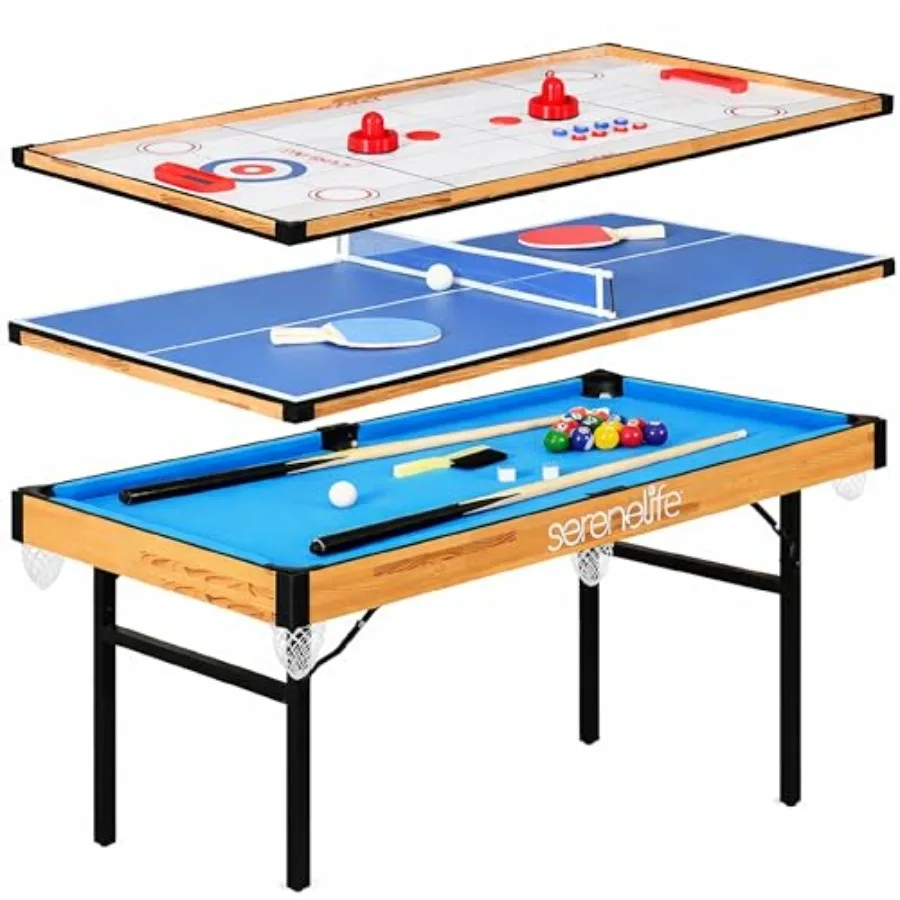 

Многофункциональный игровой стол 4 в 1 (4'x2') складной, портативный, для аркадных игр с аксессуарами: настольный теннис, аэрохоккей, бильярд и шу-шу.