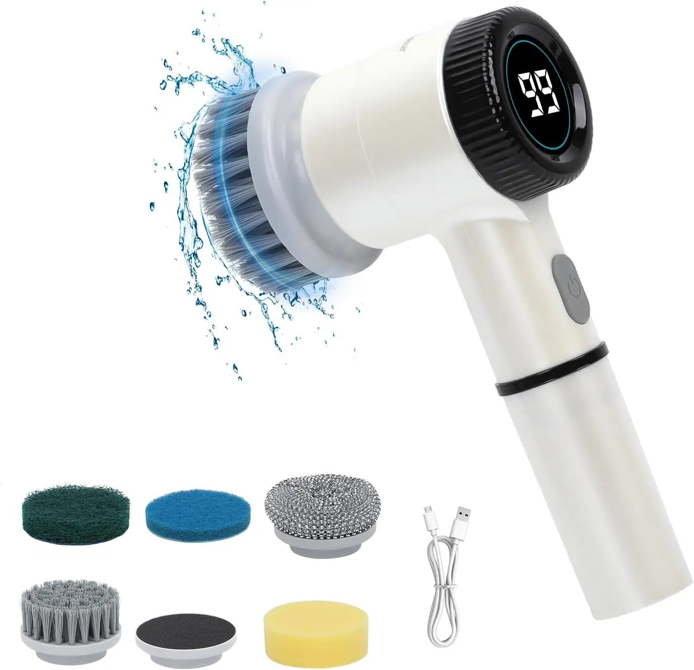 Electric Cleaning Brush, Cordless Cleaning Brush with 5 Cleaning Heads, 3 Adjustable Speeds, LED Display Cleaning Brush