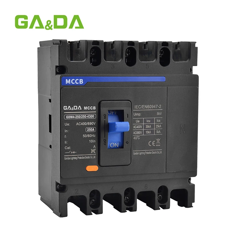 GA&DA GDM4-250-4P Low-voltage 400V 4-Pole Molded Case Circuit Breaker (MCCB) 160A/180A/200A/225A/250A Rated Current 30/50kA