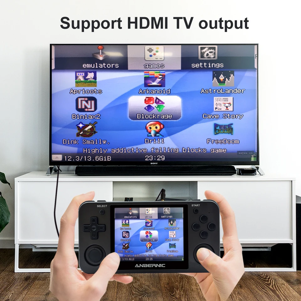 ANBERNIC RG350M 64Bit 3,5 pulgadas pantalla IPS consola de juegos portátil apertura Linux Tony sistema compatible con HDMI 2500 juegos para PS1 CPS1