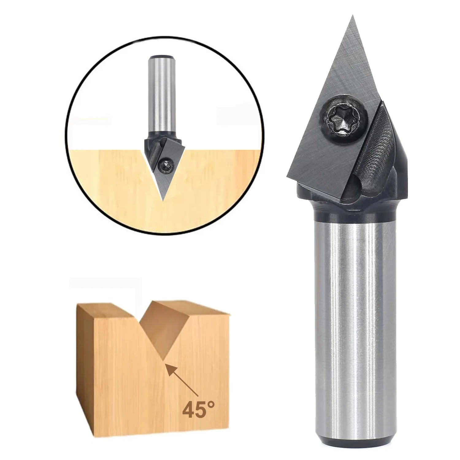 

CNC Insert V-Groove Slotting Router Bit 45 Degree V Bit 1/4" 1/2" 6mm Shank Woodworking Chamfering 3D Engraving Milling Cutters