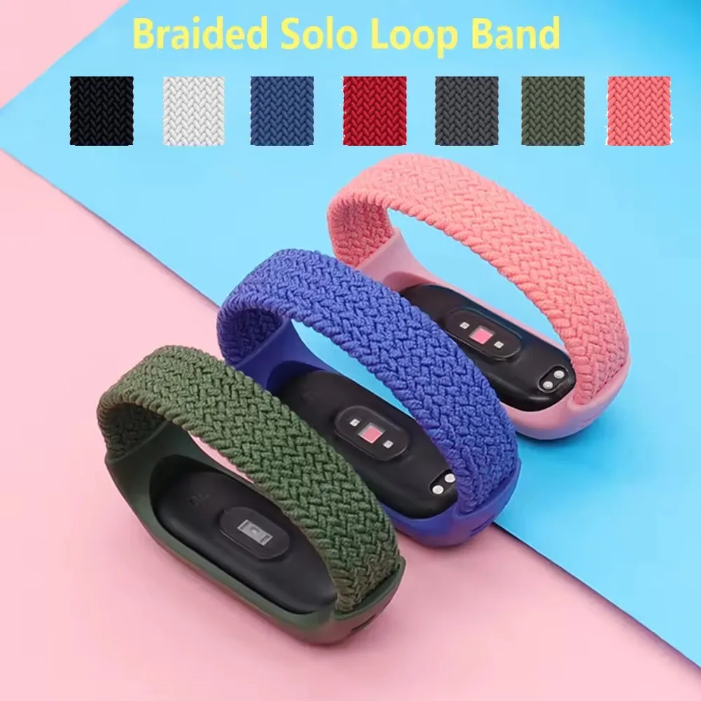 Pulseiras para mi band 6 cinta de náilon trançado solo loop pulseira smartwatch mi band 7 pulseira xiaomi mi band 3 4 5 6 7 cinta