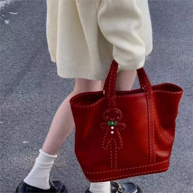 

JIAERDI Red Stitching Tote Bag Women Leather Large Capacity Cute Handbag Purse Ladies Vintage Fashion Commute Shoulder Bags 2025
