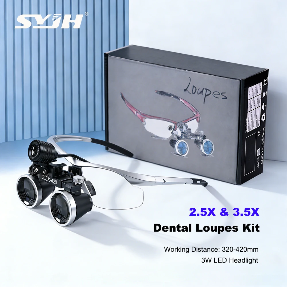 SYJH 2.5/3.5X Dental Loupes Lab Medical Magnification Binocular Magnifier WIth 3W Headlight Medical Operation Loupe Dentist Tool