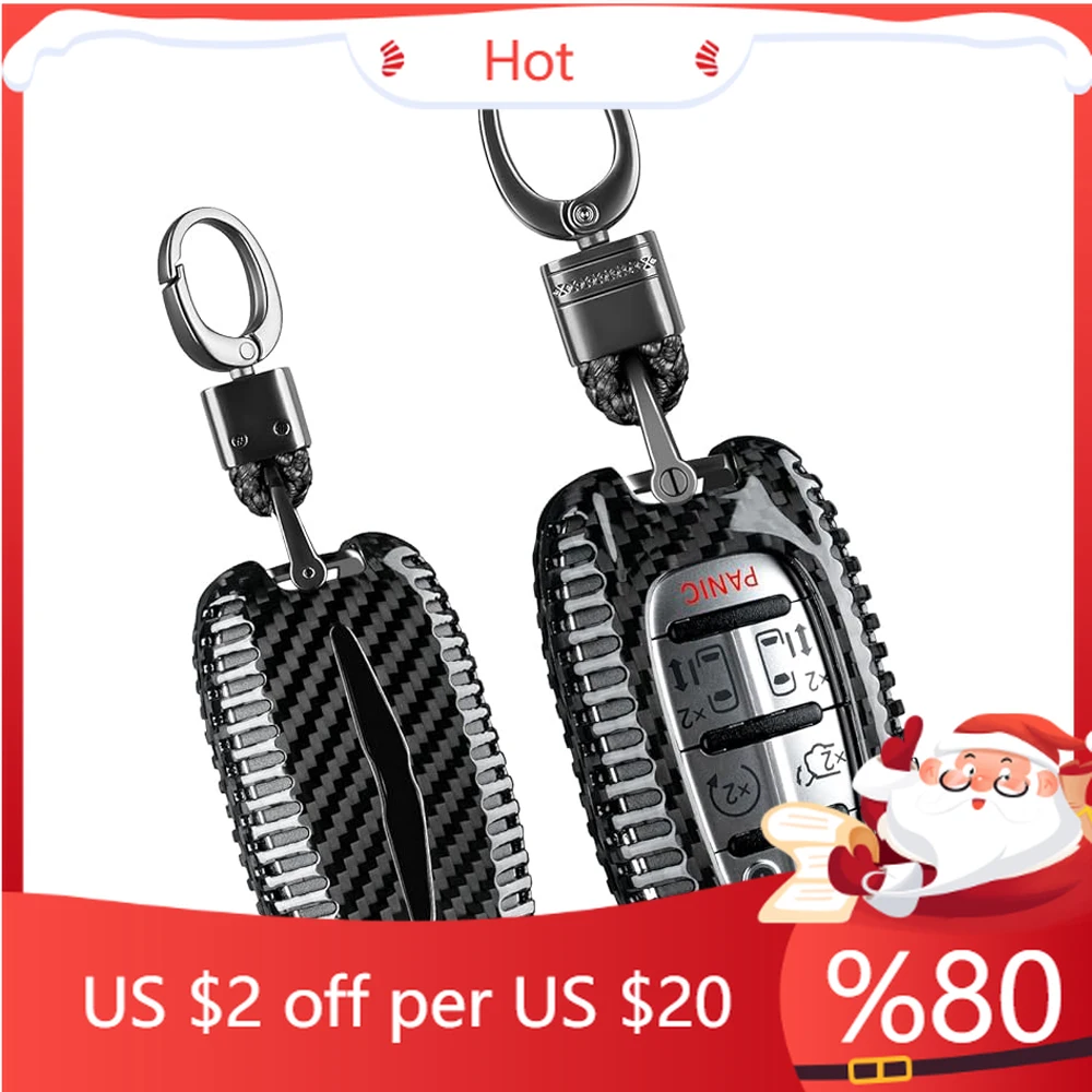 

Hot Carbon Fiber Key Fob Cover For Chrysler Pacifica 2017-2020 Voyager 2020 Proximity Smart Remote Key With Ke Interior Stickers