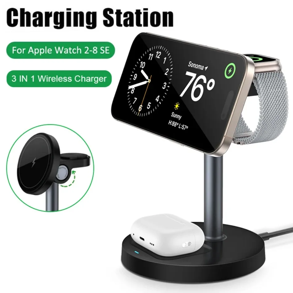 3 in 1 Desktop Magnetic Wireless Charger For iPhone 17 16 15 14 13 12 Pro Max Samsung Huawei xiaomi for Apple Watch AirPods Pro