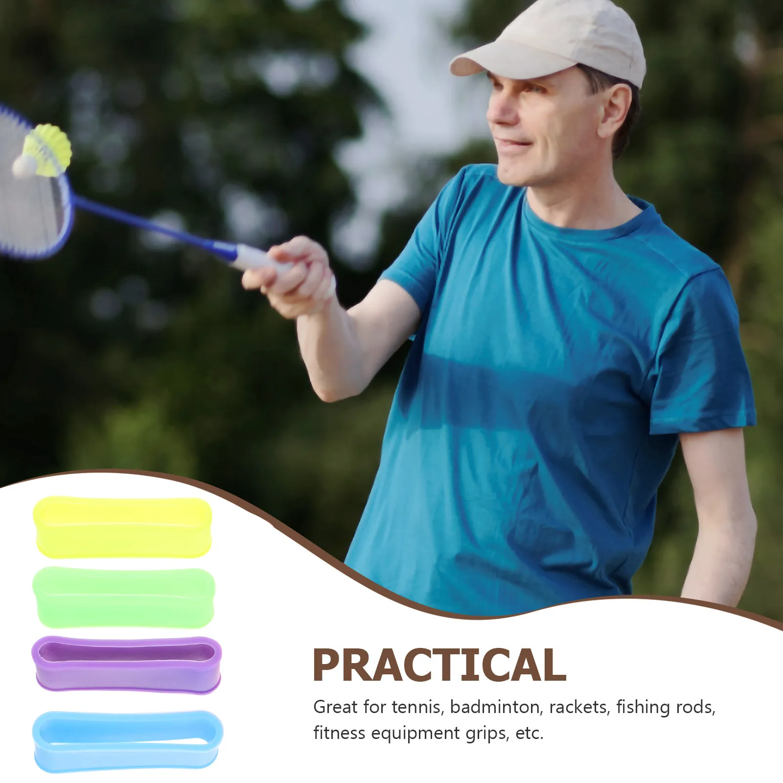 

7Pcs Racket Grip Bands Sweat Absorbing Badminton Tennis Overgrips Secure Rings Non-Slip Racket Accessories for Stable Control
