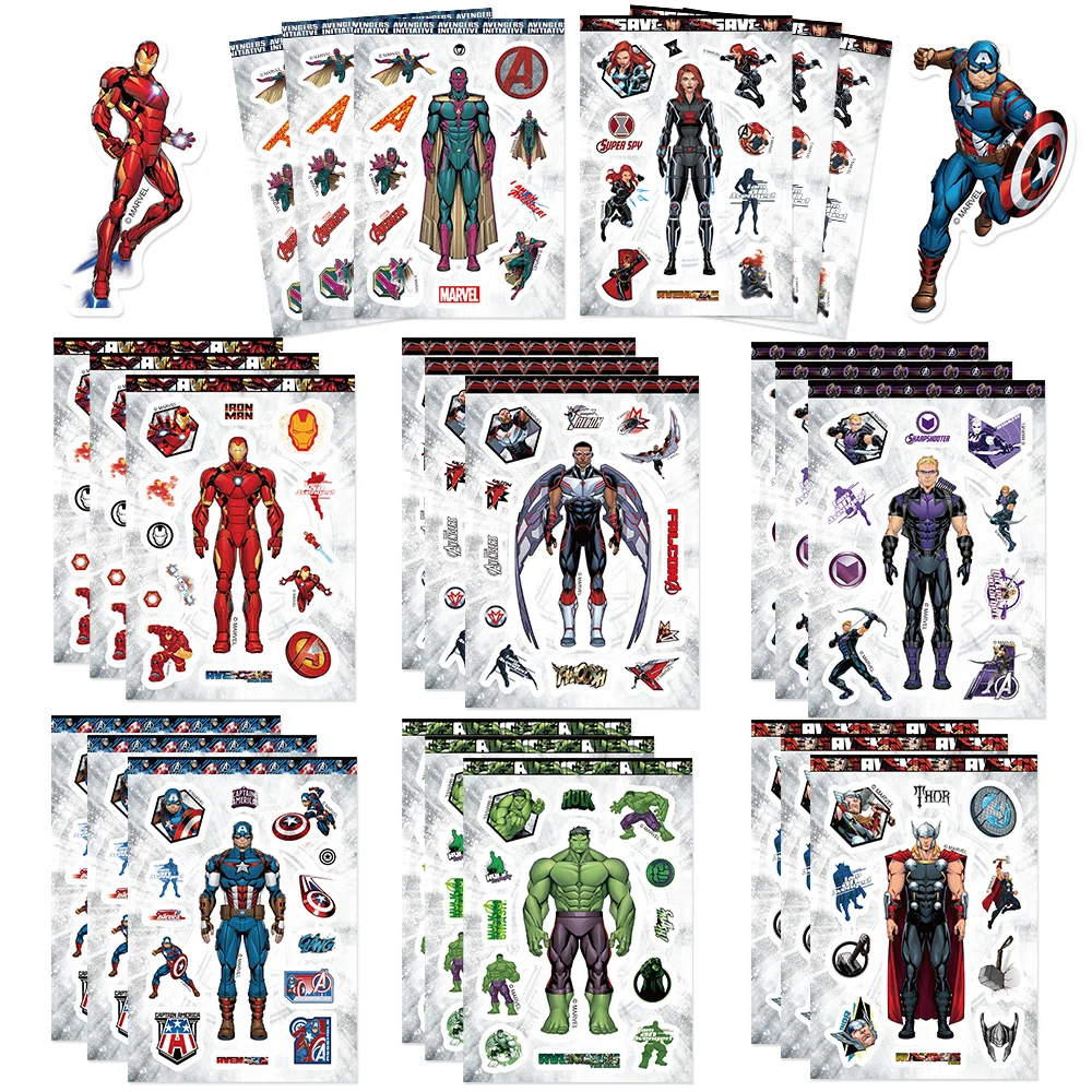 

8/16Sheets Disney Marvel Spiderman Iron Man Stickers Make a Face Game Sticker Kids DIY Notebook Children Assemble Jigsaw Toys