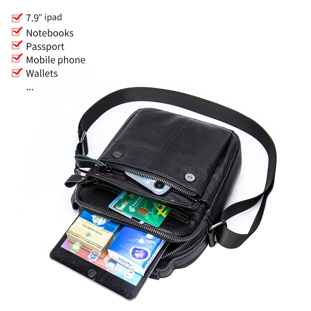 Genuine Leather Shoulder Bag Husband 7.9 Inch iPad Messenger Crossbody Bags Strap Handbag Side Sling Pocuh Man