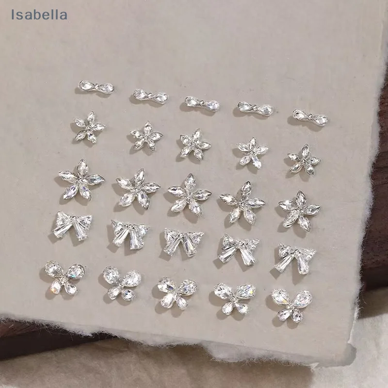 

Zircon Butterfly Bow Nail Art Decoration White Super Sparkling Delicate Alloy Zircon Flower Manicure Decor