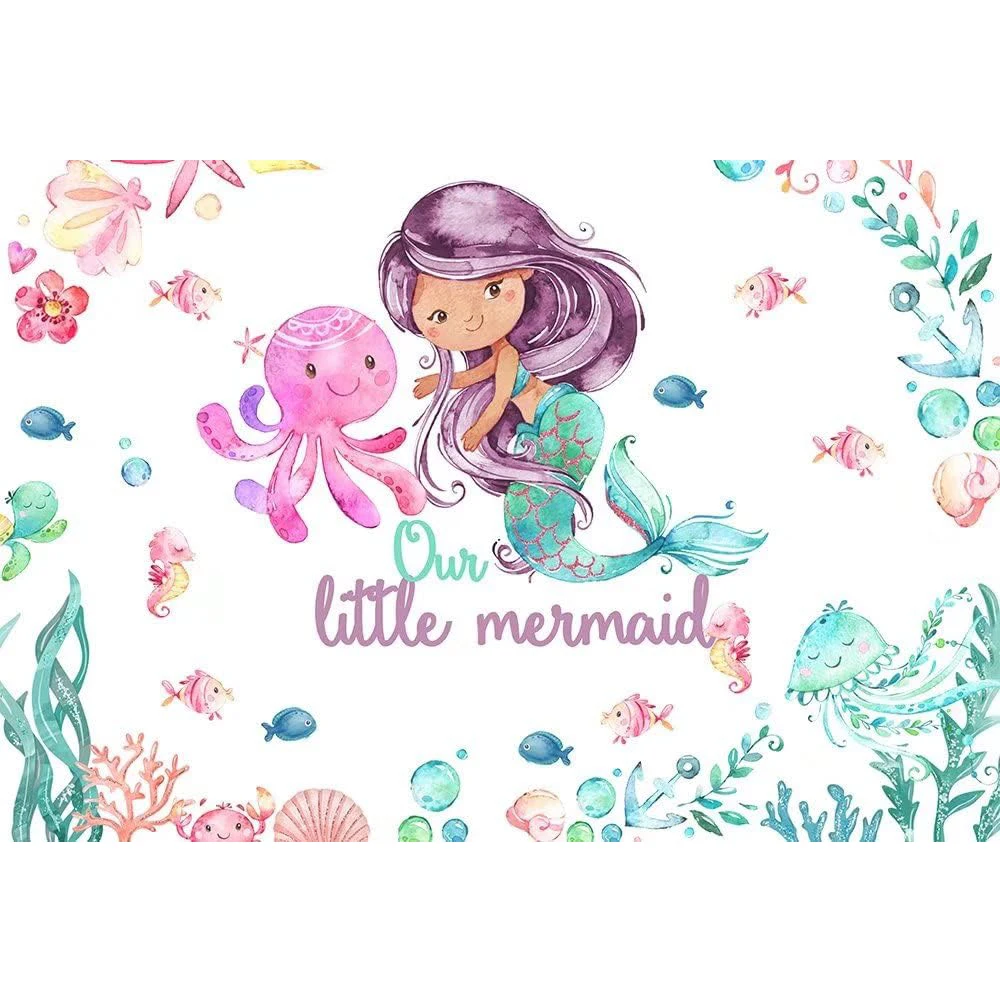 

Our Little Mermaid Girl Princess Under The Sea Water children birthday party photo background photography backdrop banner studio