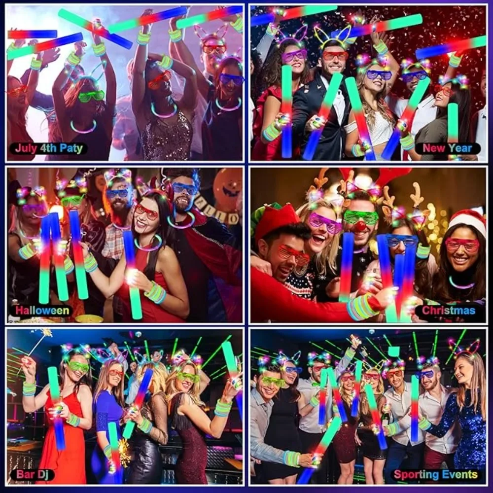 282PCS Party Supplies:include Foam Glow Sticks, LED Glasses, Finger Lightsc Bunny Ear Headband and LED Cat Ear Headband