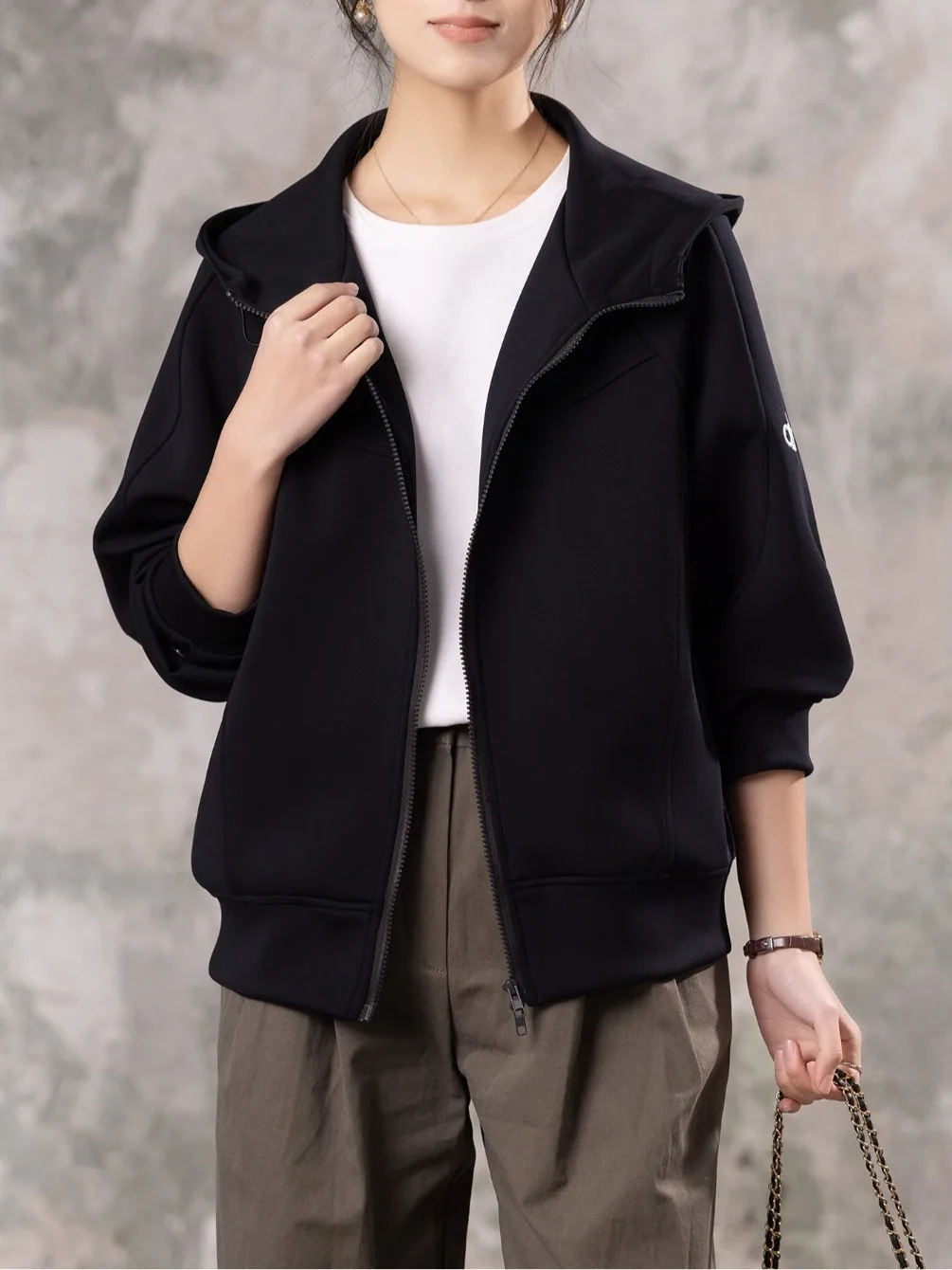 

Ele Casual Faionable Hooded Jaet Brand Women's Spring New Sport Sle ort Outerwear Long Sve Other Material 00%