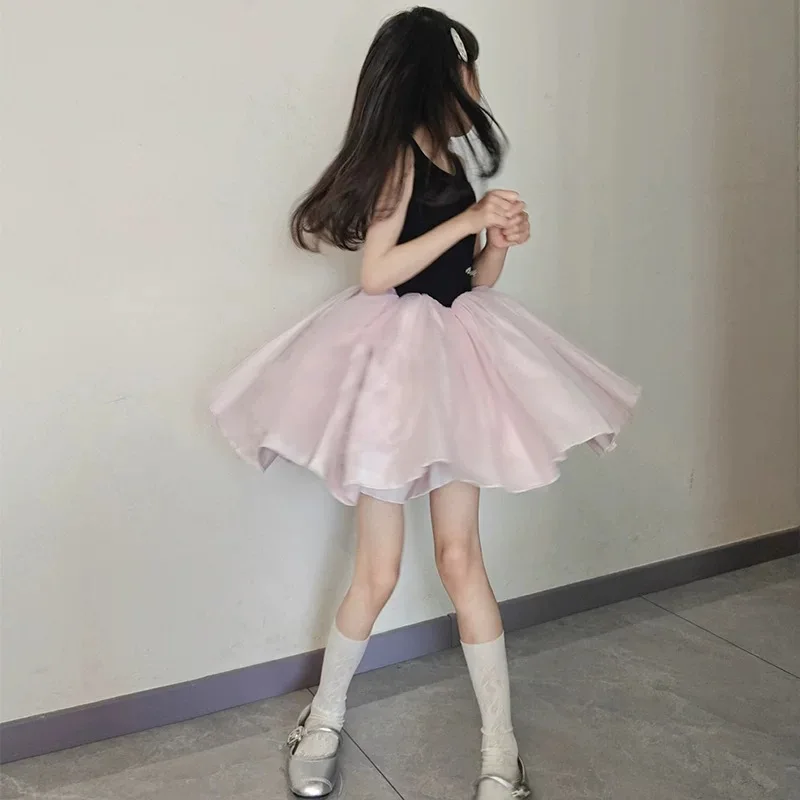 

Dress Grils Children Fashionable Comfortable All-matching Puffy Tulle Skirt Korean Casual Sweet Cute Summer New Solid