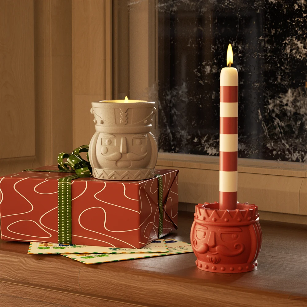 

Christmas Nutcracker Taper Candle Holder Jesmonite Mold DIY Candlestick Holder Concrete Gypsum Mould Christmas Home Decor