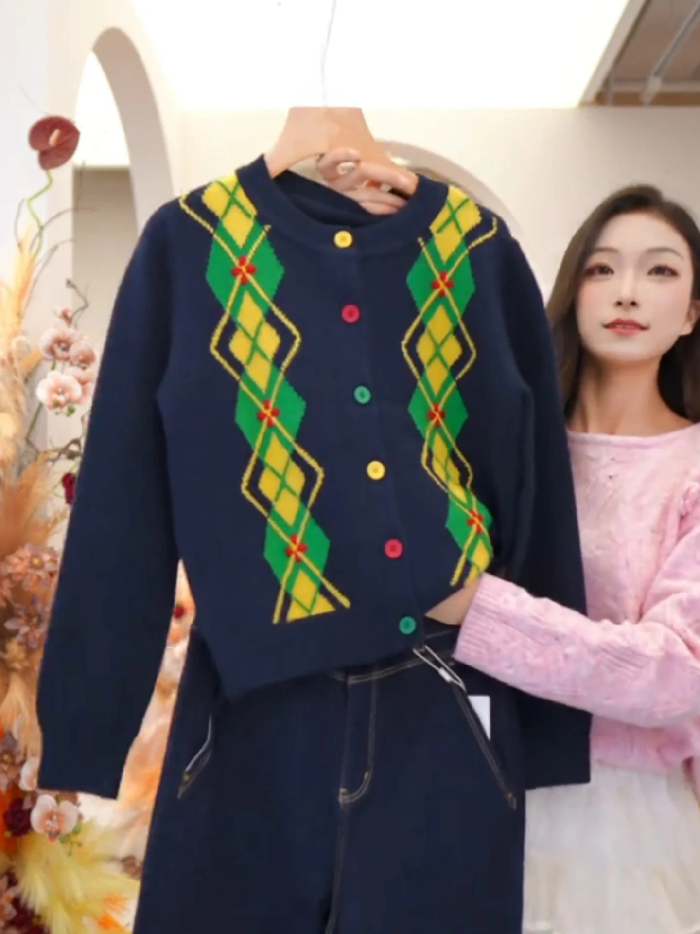 

Круглый вязаный свитер Ne, повседневный длинный све, модный корейский сле, осень-зима, трикотаж больших размеров, открытый кардиган