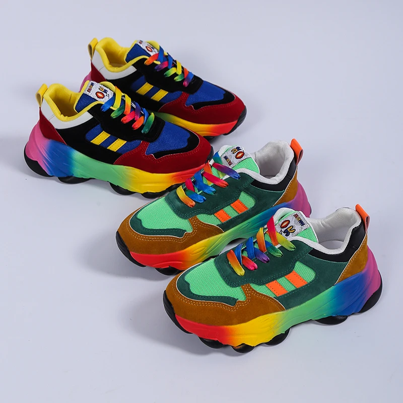 Plus Size Daddy Shoes Colorful Couple Lace-Up Versatile Student Flat Casual Sneakers