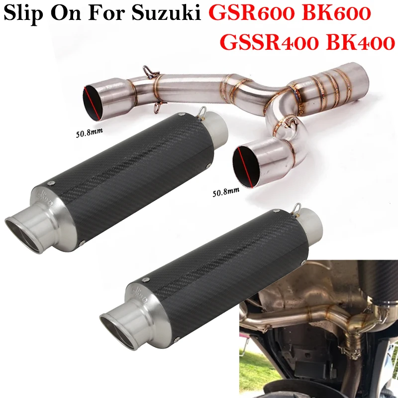 Slip On For Suzuki GSR400 GSR600 BK400 BK600 Motorcycle Exhuast Escape Middle Link Pipe Left & Right Muffler Moto Carbon Fiber