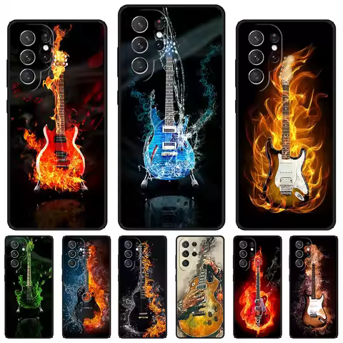 Music Flames Bass Guitar phone case For Samsung Galaxy S24 S23 S22 Ultra Note 10 20 Plus S8 S9 S10 S20 S21 FE Cover