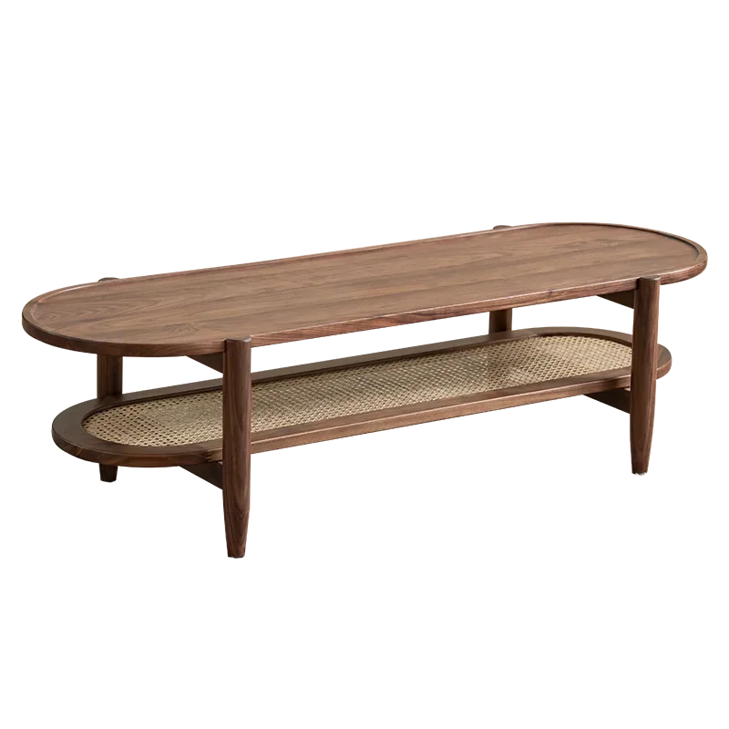 

Black Walnut Rattan Tea Table Cherrywood Nordic Retro Simple Double Layer Tea Table furniture living room coffee table