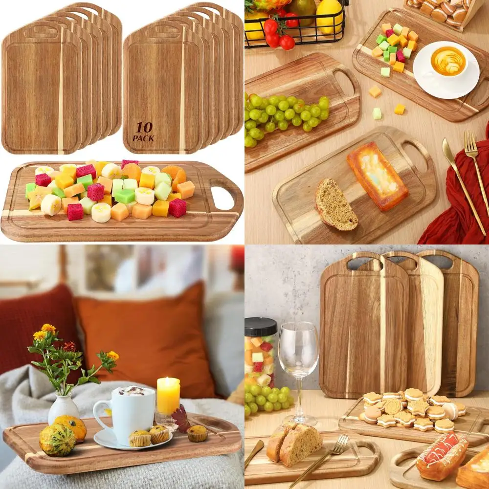 

Bulk Acacia Wood Charcuterie Boards 10 Pack with Bamboo Chopping Boards, 13x7.8 Inches, Handle Groove for Easy Carrying, Ideal f