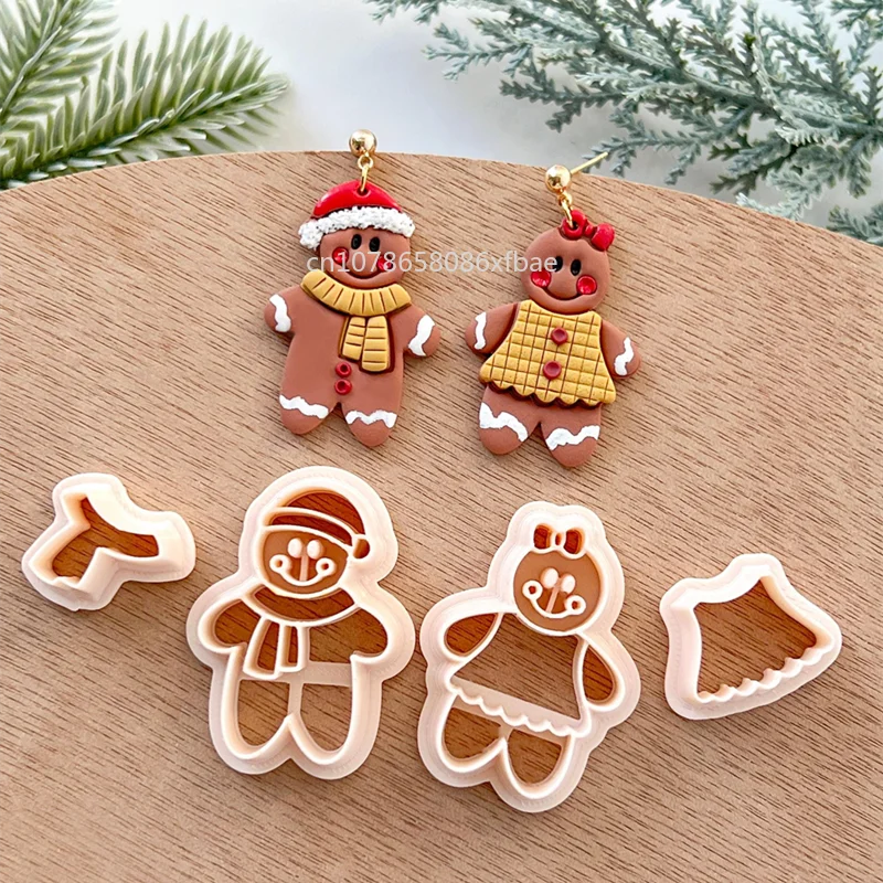 Christmas Reindeer Gingerbread Boy Girl Mr Mrs Santa Claus Polymer Clay Cutters Winter Earrings Pendant Pottery Clay Cutting Die