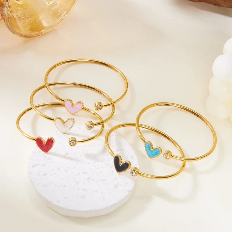 

Stainless Steel Gold-Plated Oil-Dropping Pink White Love Bracelets Fashion Waterproof Zircon Bracelet for Women Jewelry Gift