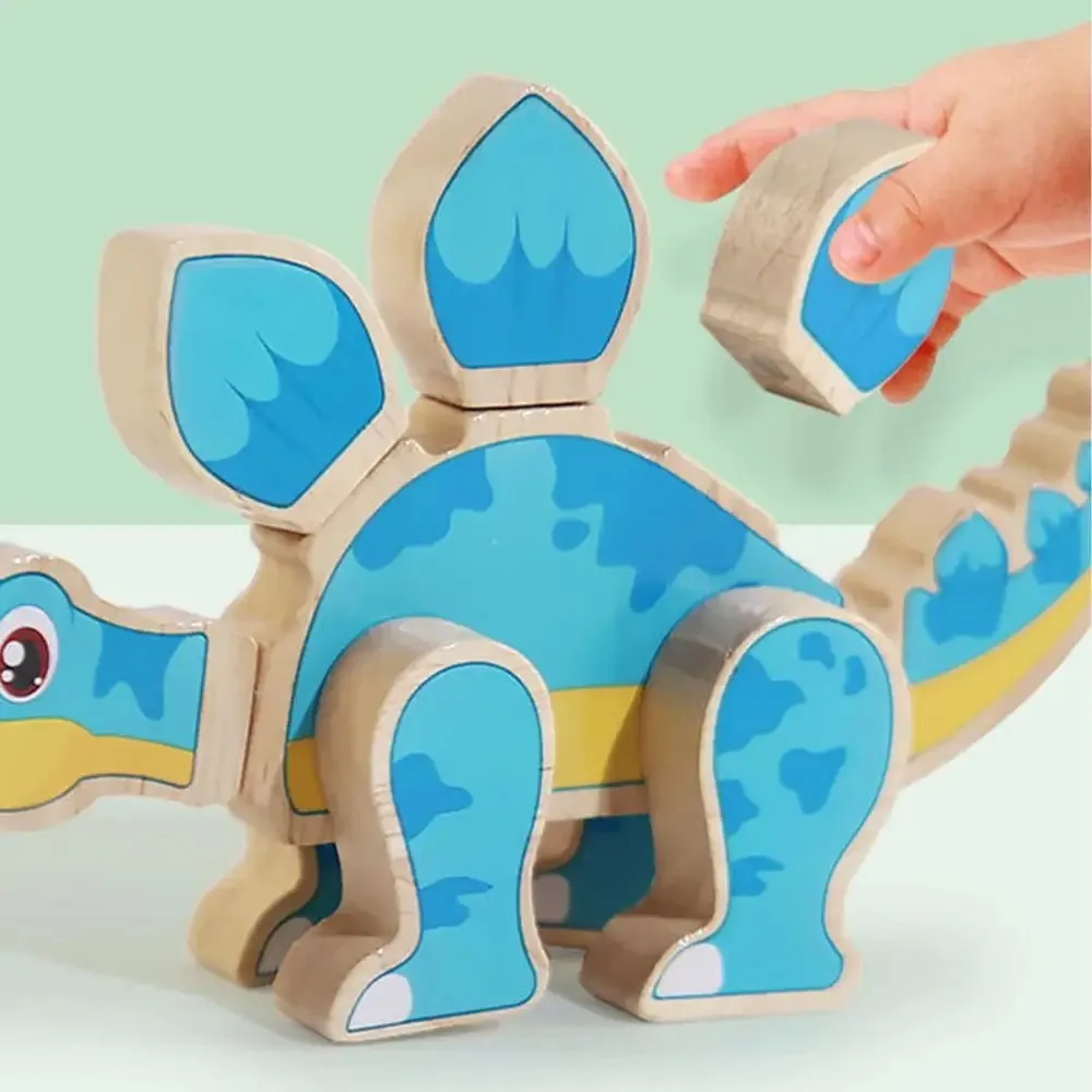 High Quality Wooden Dinosaur Blocks Early Education Gifts 3D Wood Puzzles Magnetic Wooden Animal Building Blocks for Kids