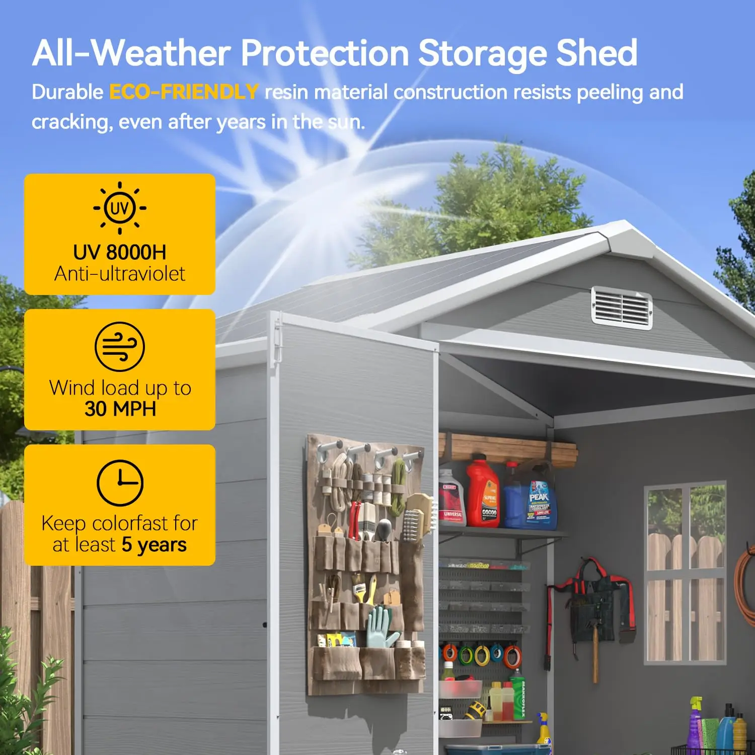 

6x4 FT Resin Outdoor Storage Shed with Floor And Window for Patio Lawn - Customizable Plastic Garden Shed