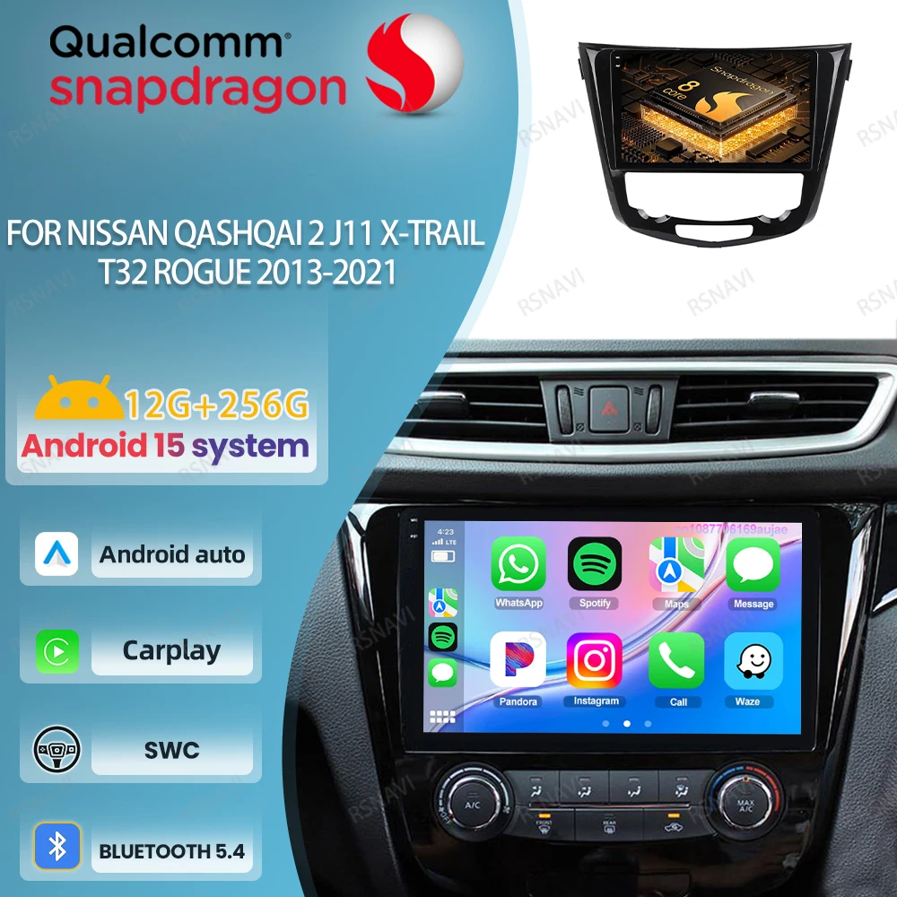 

Car Radio Android 15 For Nissan Qashqai 2 J11 X-Trail T32 Rogue 2013-2021 4G LTE Viedo Player Wireless Carplay Auto Head Unit BT