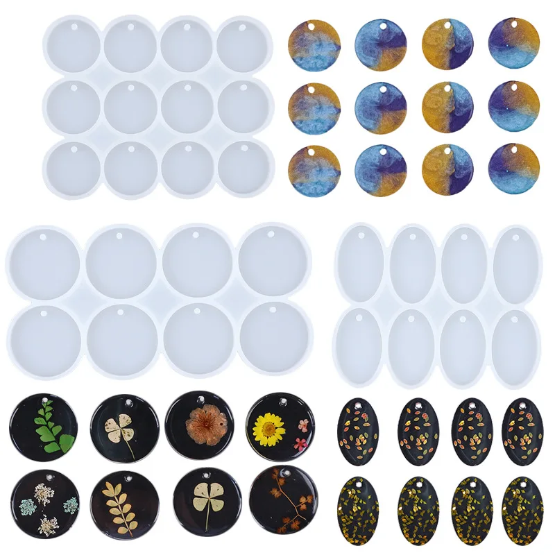 8/12pcs Round Oval Pendants Resin Silicone Mold Diy Crystal Earring Charms for Jewelry Making Supplies