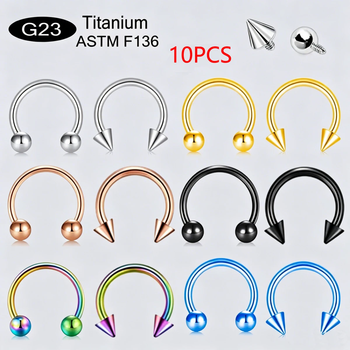 10pcs Titanium Horseshoe Shaped Piercing Internal Threaded Stainless Steel Nose Ring Tongue Lip Ear Piercing Jewelry Wholesale