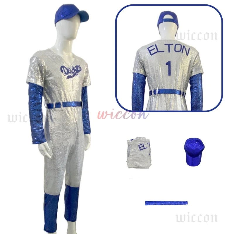 

Movie Rocketman Sir Elton John Cos Uniform Cosplay Costume Tight Jumpsuit with Hat Halloween Carnival Party Outfit Gift