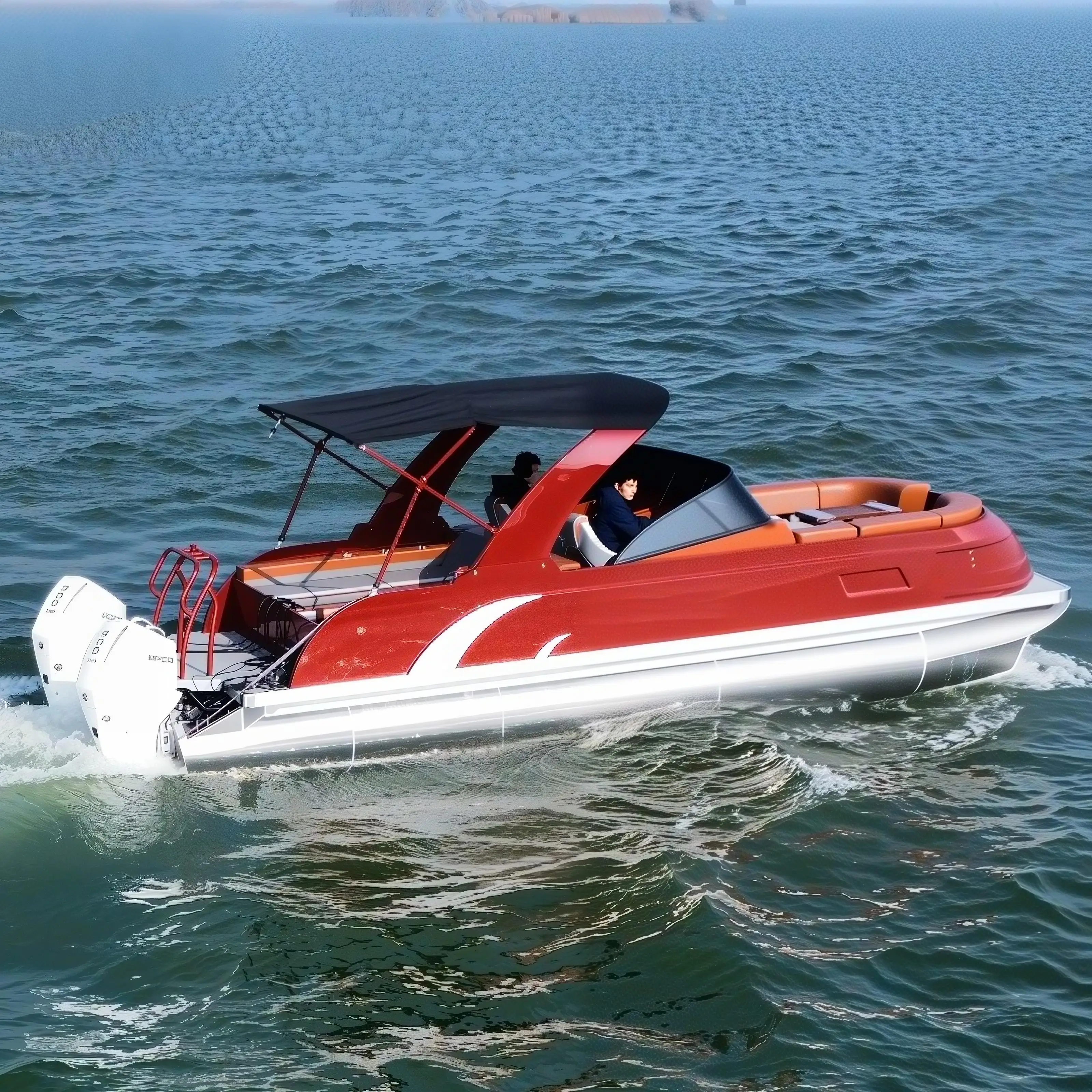 High End Aluminum Pontoon Boat 90HP Adjustable Deck Arrangement with Led Mood Lighting Powerful Subwoofer for Party Fishing Use