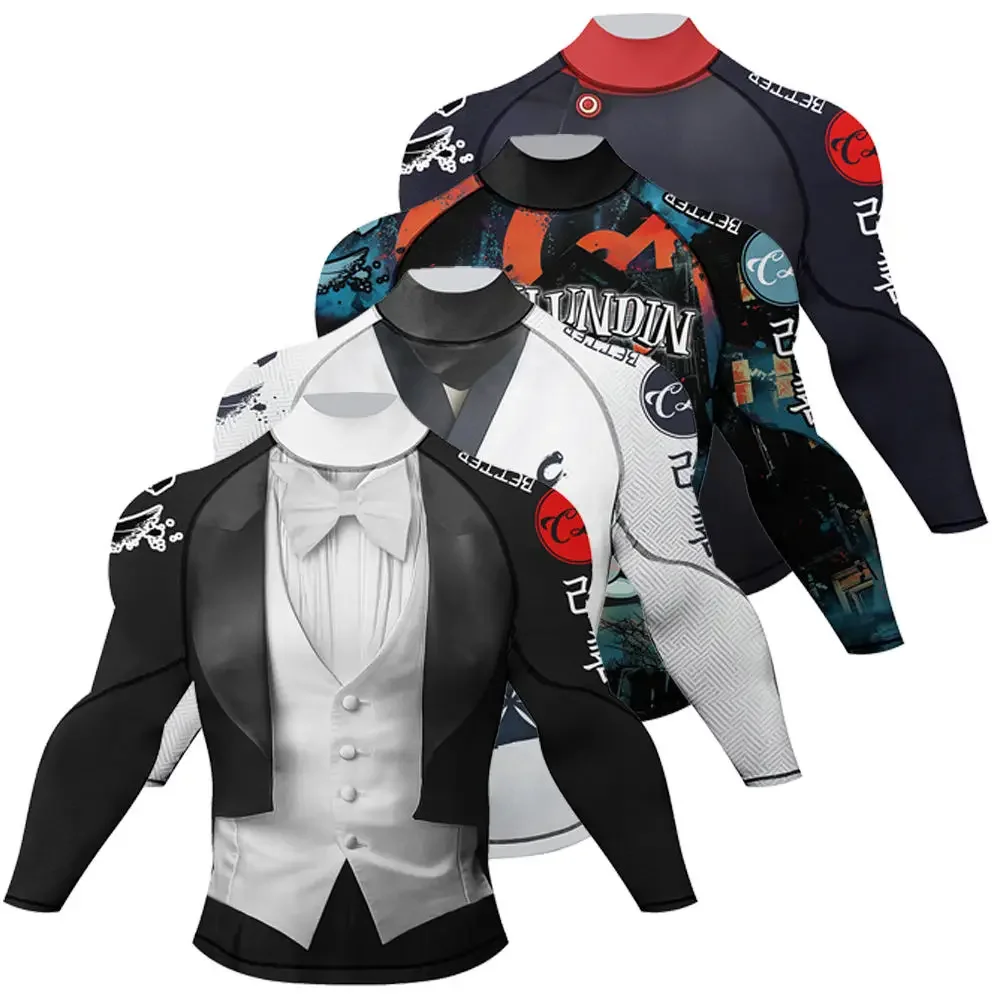 T-shirt BJJ Rash Guard di alta qualità per uomo Boxe Rashguard Jiu Jitsu Camicie a sublimazione a maniche lunghe Maglie a compressione MMA