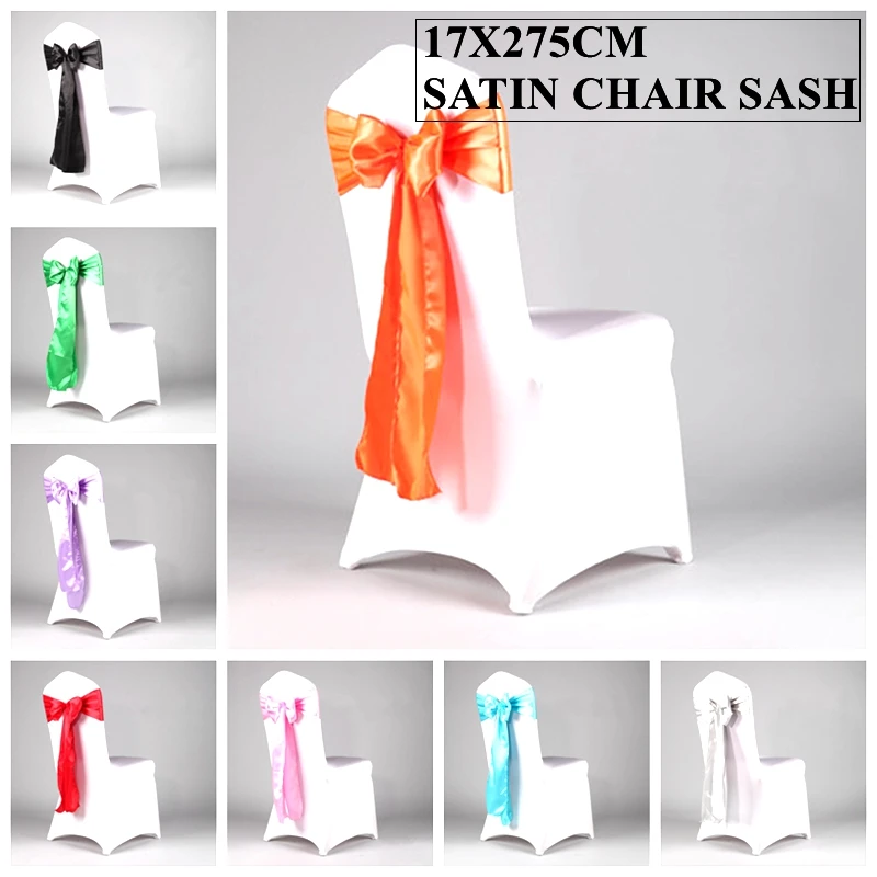 50pcs Banquet Wedding peach Chair Sash ribbon  Poly Tie Bow For Cover Event Party Hotel Decoration