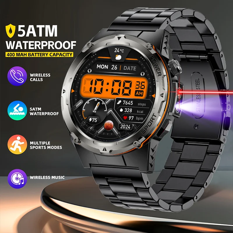 

2024New Smart Watch Full Touch AMOLED Screen 500MAH GPS Sport Fitness Compass Altitude Pressure BT5.0 Call LED Lights Smartwatch