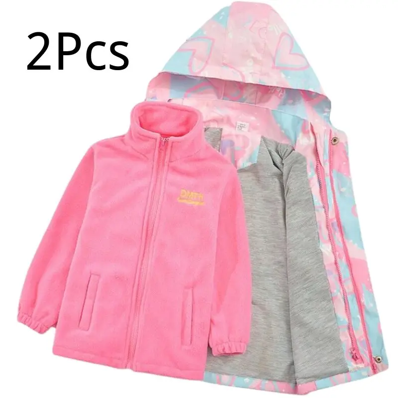 2 pz ragazze giacca 3-in-1 staccabile più cappotto addensato in pile adolescente autunno inverno Casual antivento bambini soprabito all\'aperto