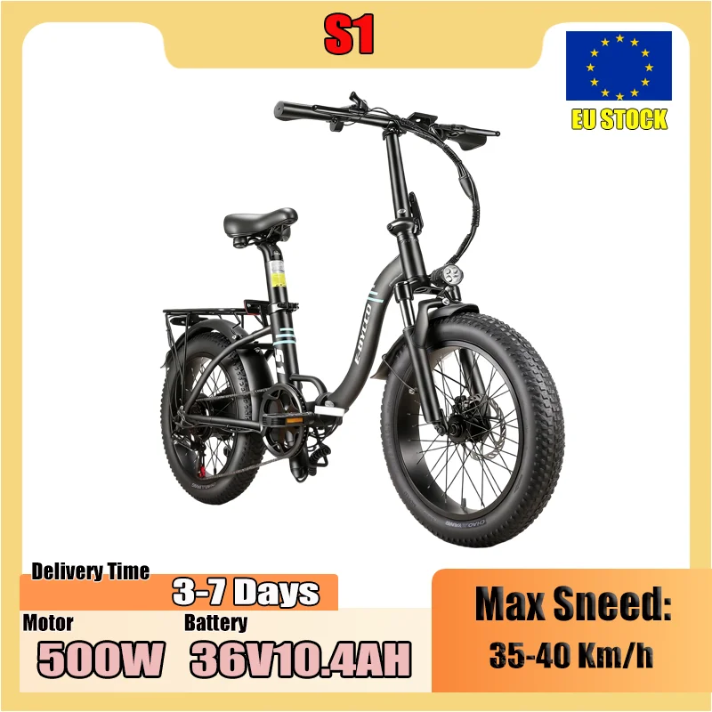 S1 E-Bike 500W Motor 36V10.4AH Lithium-Akku Doppelfederung Faltbares Elektrofahrrad 20*3 Zoll Reifen Pendler-Elektrofahrrad