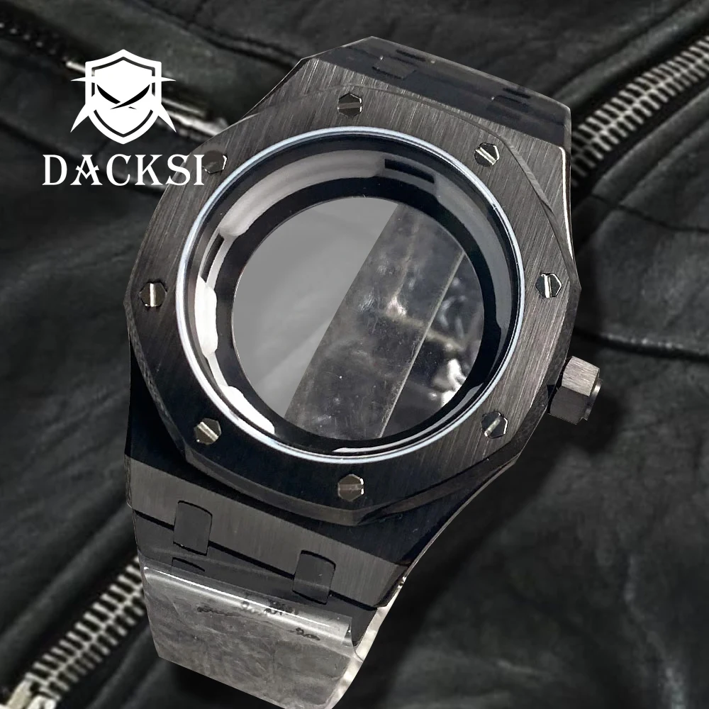 

DACKSI Stainless Steel 42mm Brushed Watch Case Bracelet Octagon Design Sapphire Glass Fit NH34 NH35 NH36 Movement Glass Back Etc