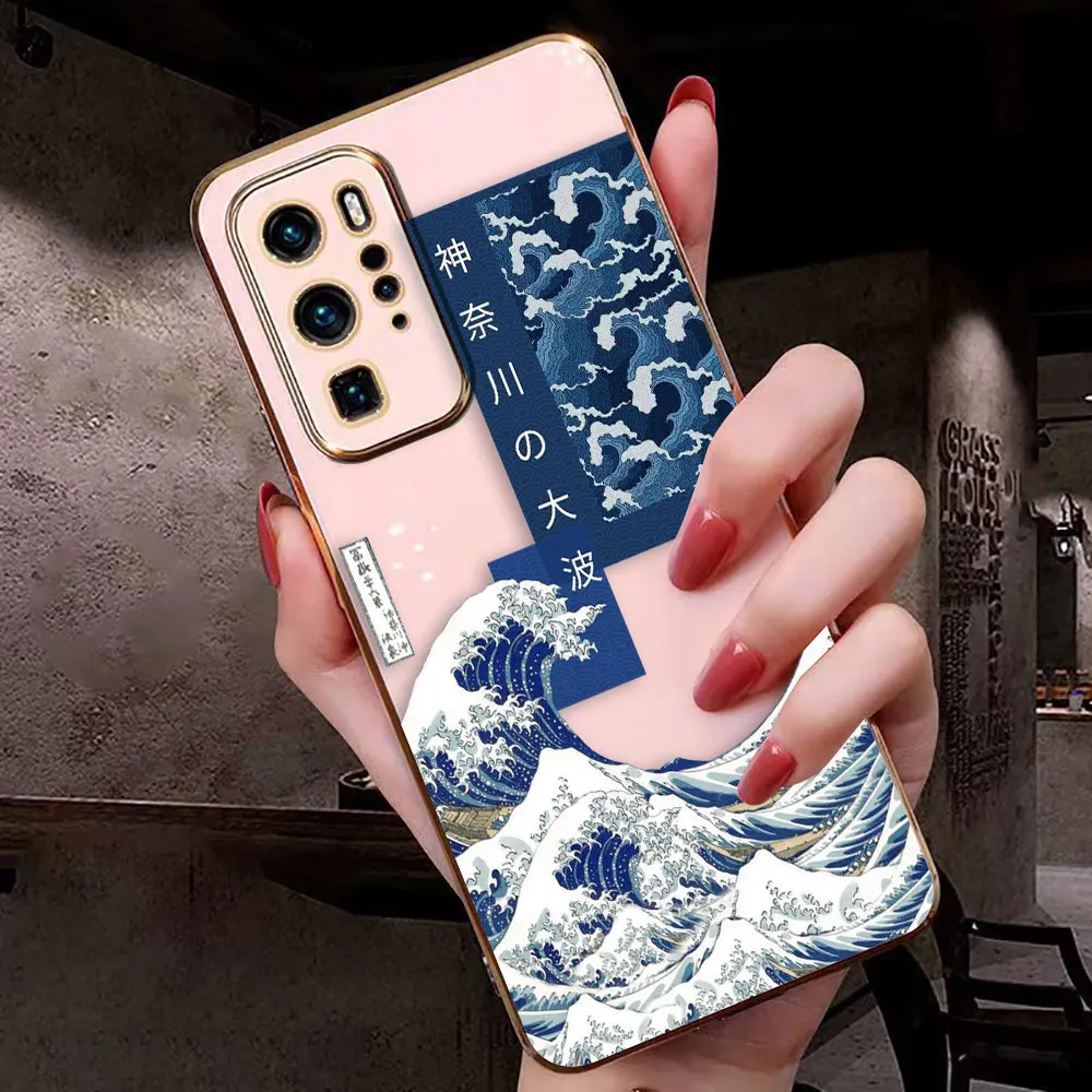 The Great Wave Off Kanagawa Cover Smooth E-TPU Phone Case Huawei MATE 20 20X 30 40 P20 P30 P40 LITE MAGIC 4 5 PRO Y9 PRIME Case