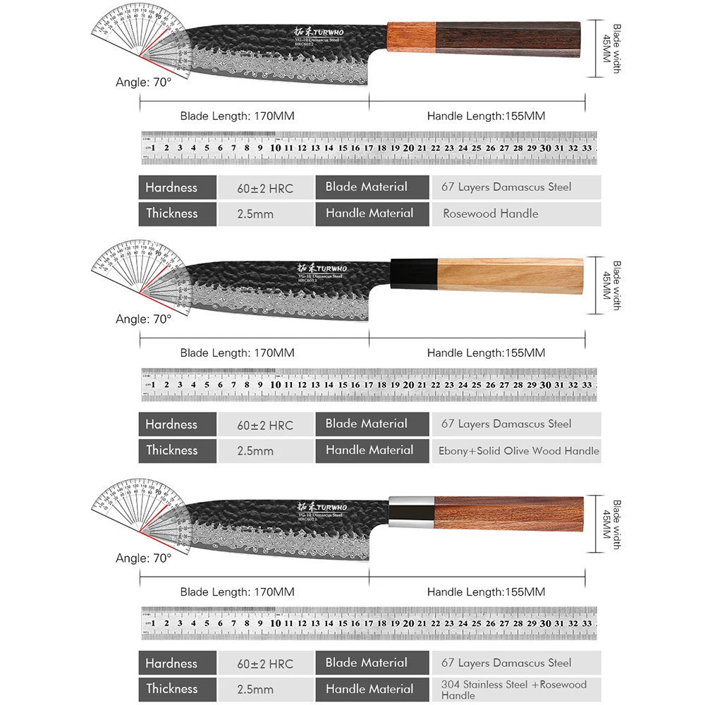 Imagem -05 - Turwho Polegada Mão Forjada Japonês Santoku Faca Aço Damasco Facas de Cozinha Sharp Carne Vegetal Cutelo Cozinhar Ferramentas