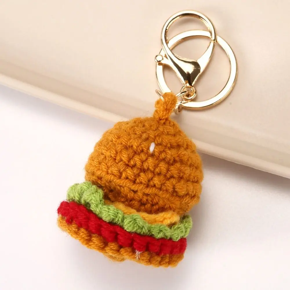 Creative French Fries Crochet Hamburger Handmaking Pizza Wings Weaved Keychains Cute Pendant Knitting Key Ring Small Gifts