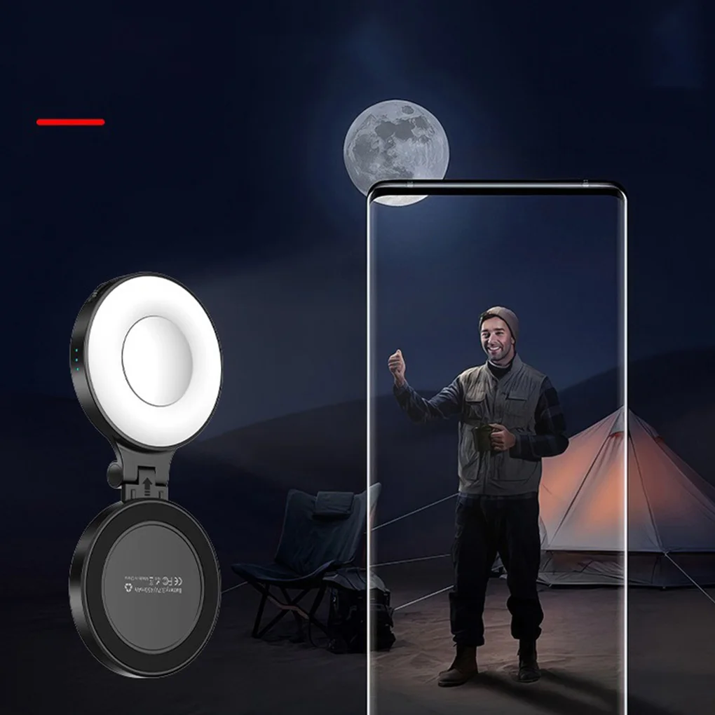

Магнитные заполняющие огни для iPhone 17 16 15 Pro, универсальная фотография, прямая трансляция, светодиодная кольцевая лампа для селфи, выдвижной откидной кронштейн