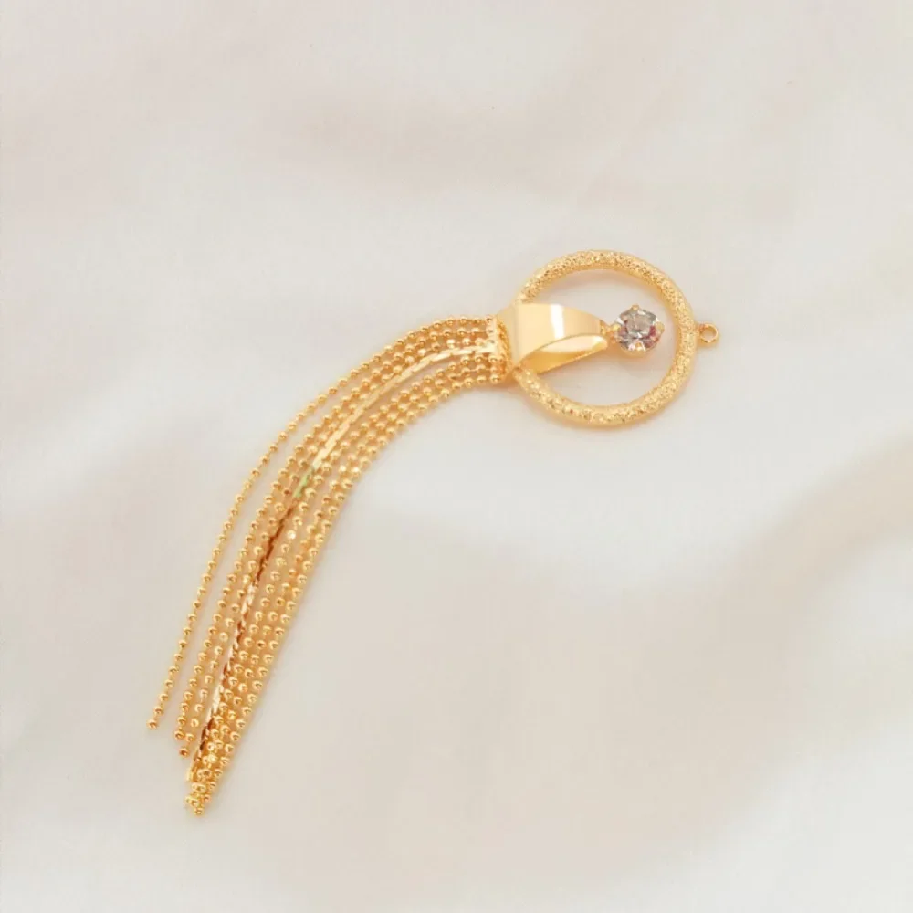 Colgante redondo mate de circón chapado en oro de 14 quilates, cadena de cuentas, borla, accesorio de joyería DIY hecho a mano