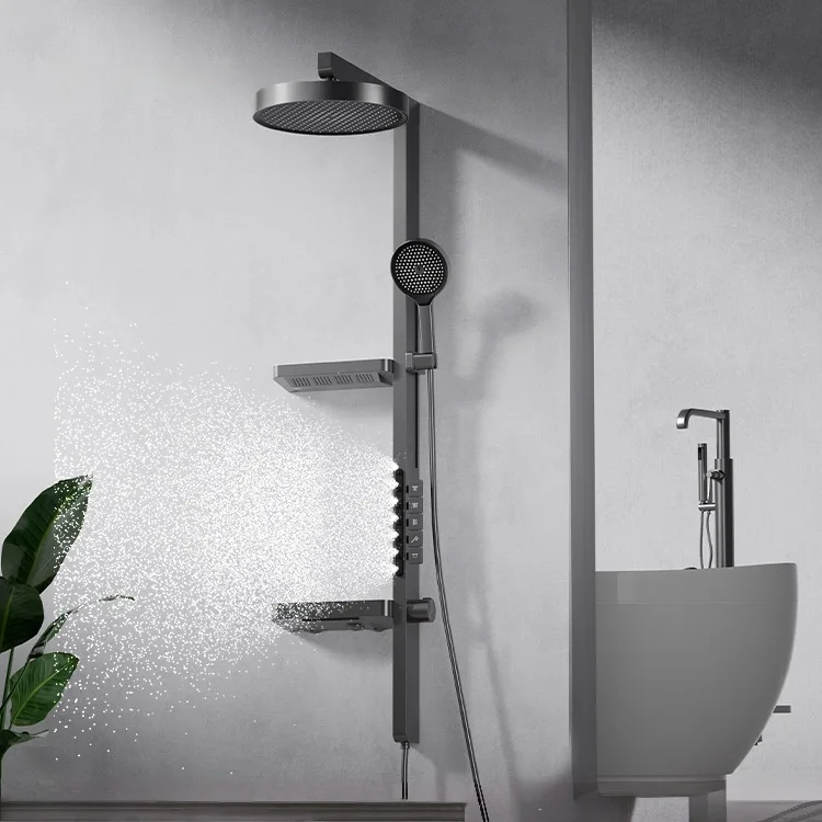 Rain Shower Set, LED Digital Display, 3 Modes, Waterfall Shower Head, Body Jets, Home Bathroom Fixture, Chrome Finish