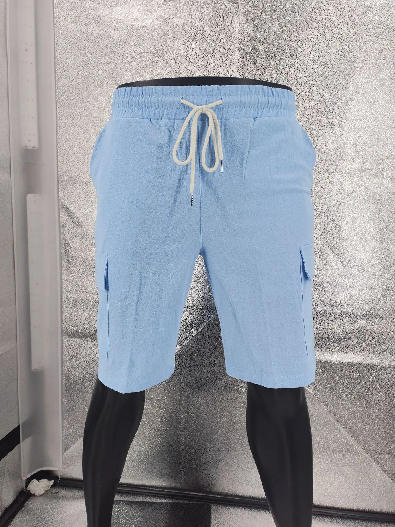 

Men's Linen Cargo Shorts Multi-Pocket Casual Elastic Waist Loose Solid Color Summer Beach Outdoor Streetwear