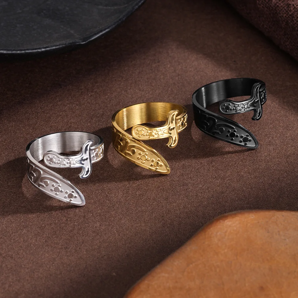 Zulfiqar Sword Adjustable Rings For Women Muslim Islamic Stainless Steel Resizable Finger Rings Arabic Ali Jewelry