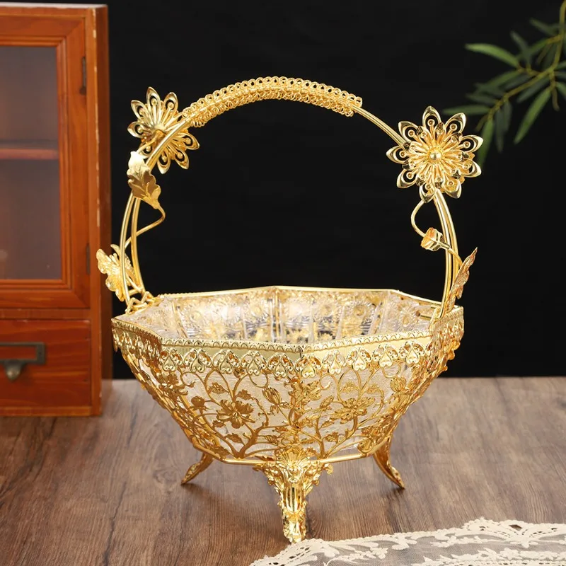 Talerz na owoce w stylu europejskim, wykwintne, lekko luksusowe rękodzieło, dekoracje do salonu, metalowe przekąski owocowe, talerz na owoce