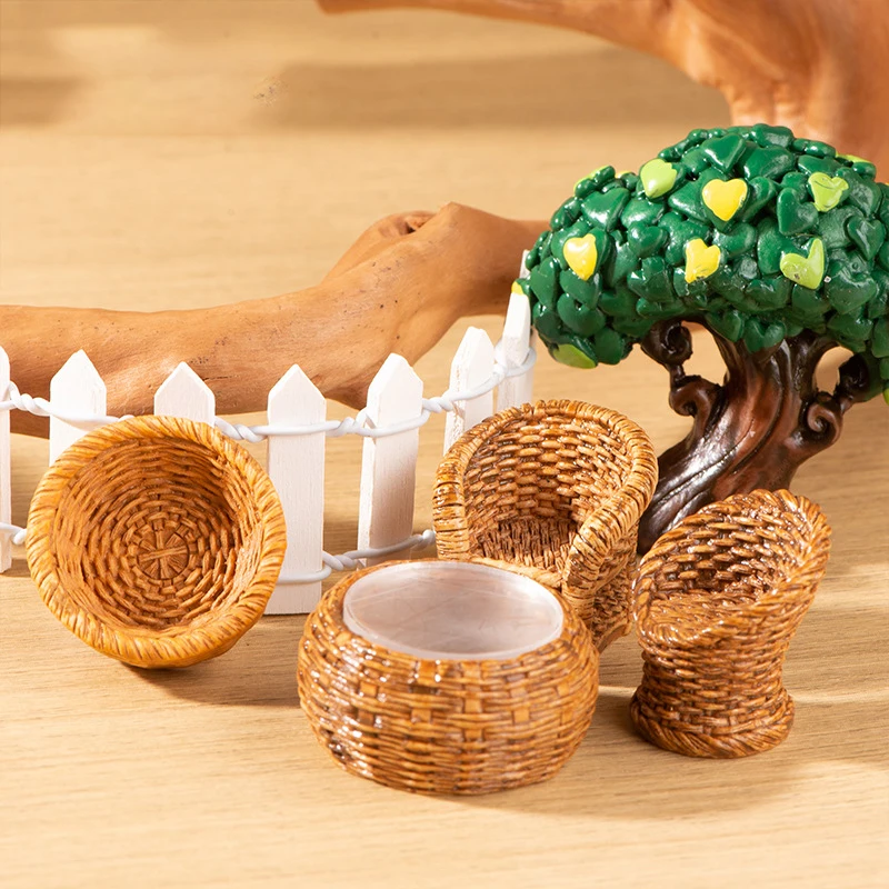 1/12 Dollhouse Simulation Bamboo Basket Chair Dustpan Dollhouse Miniature Furniture Decoration Dolls House Accessories